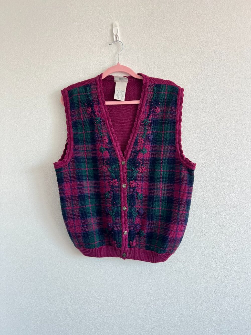 Vintage 1990s Northern Reflections Floral Knit Sweater Vest XL Grandmillennial